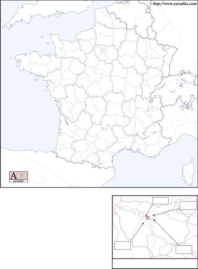 Description, A4 printable blank map of France with the borders of all the 