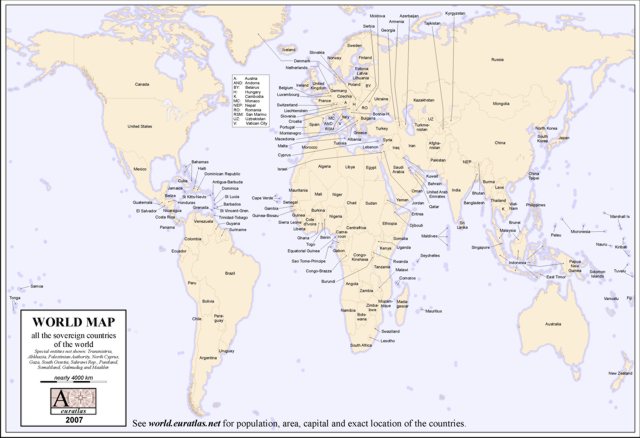 world map countries labelled